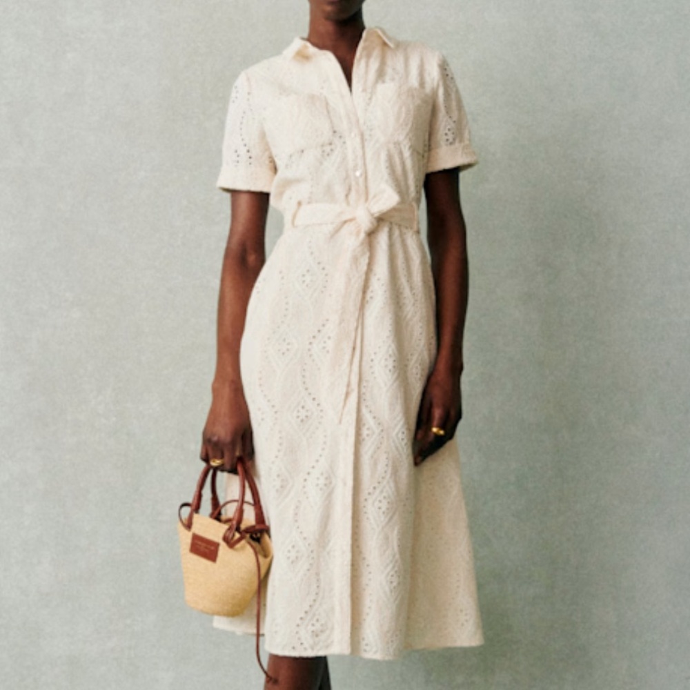Sezane Cream Eyelet Midi Dress - Picture 2 of 9